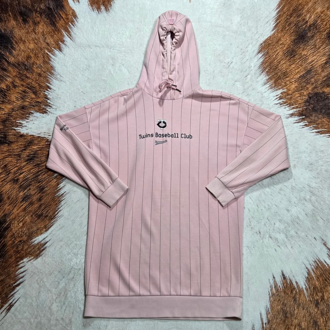 MLB 핑크 스트라이프 후드티 상품이미지1