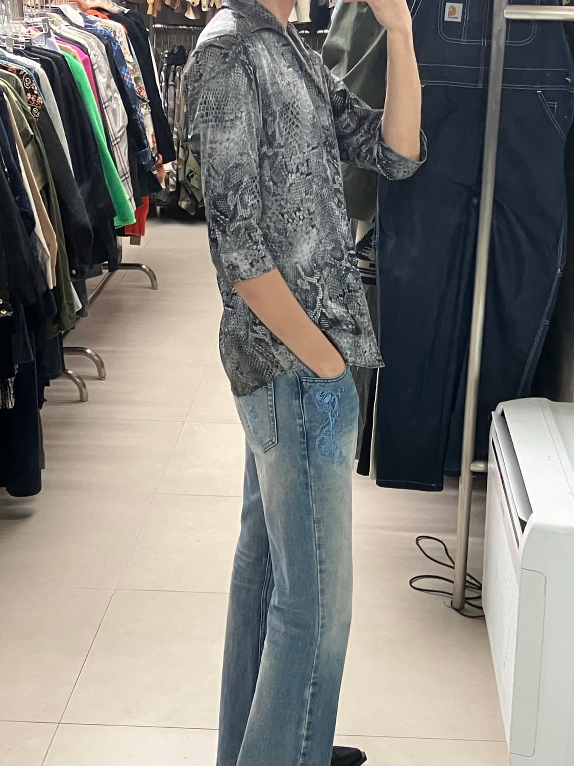 토네이도 마트 파이톤 뱀피 셔츠 L 상품이미지7