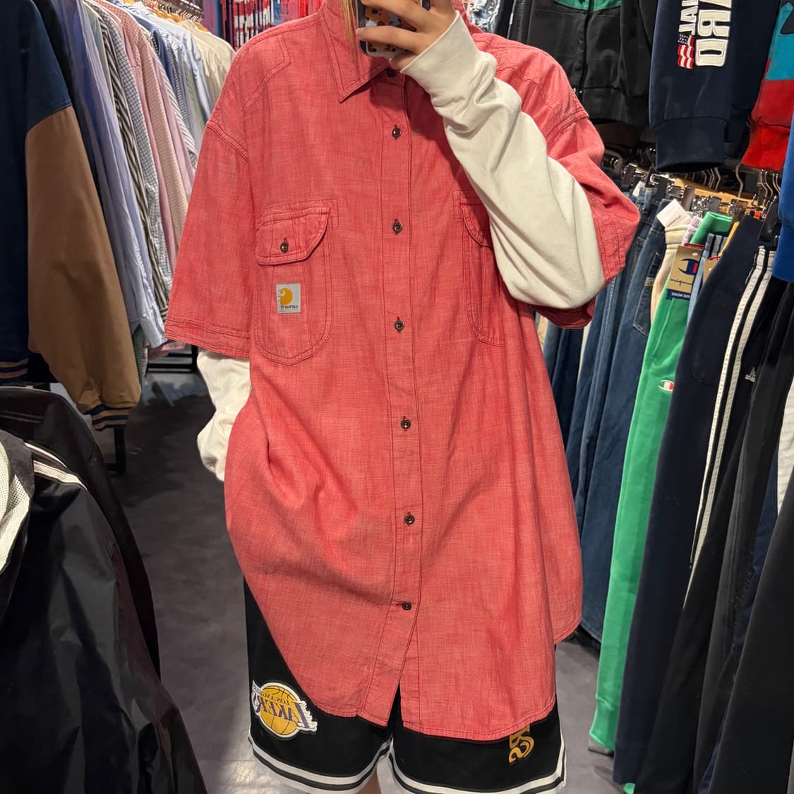 [IM] Carhartt 칼하트 반팔 셔츠 핑크 투포켓 상품이미지1