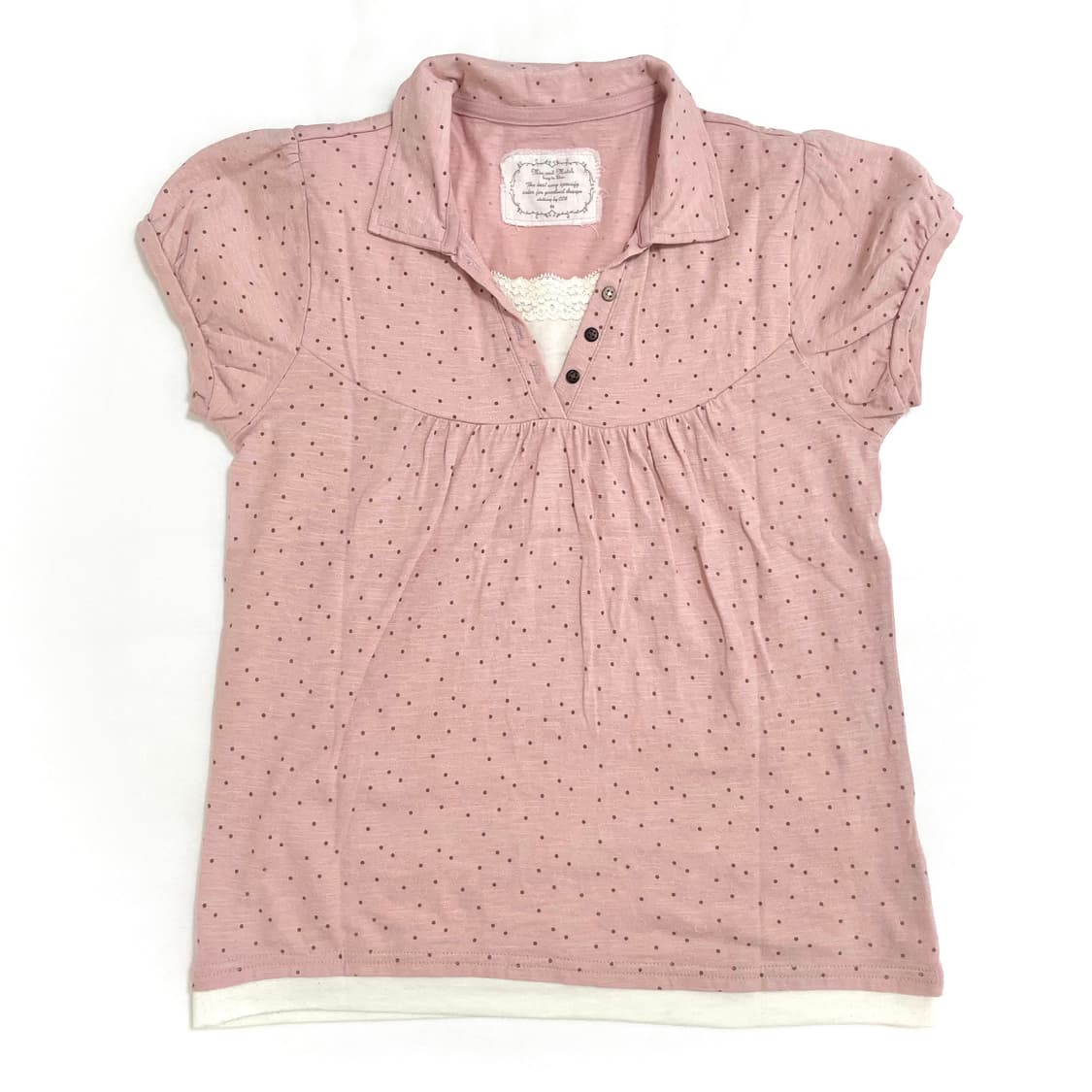 일본빈티지 너드 모리깔 핑크 도트 레어이드탑 러블리히메 도트탑 도트반팔 상품이미지2