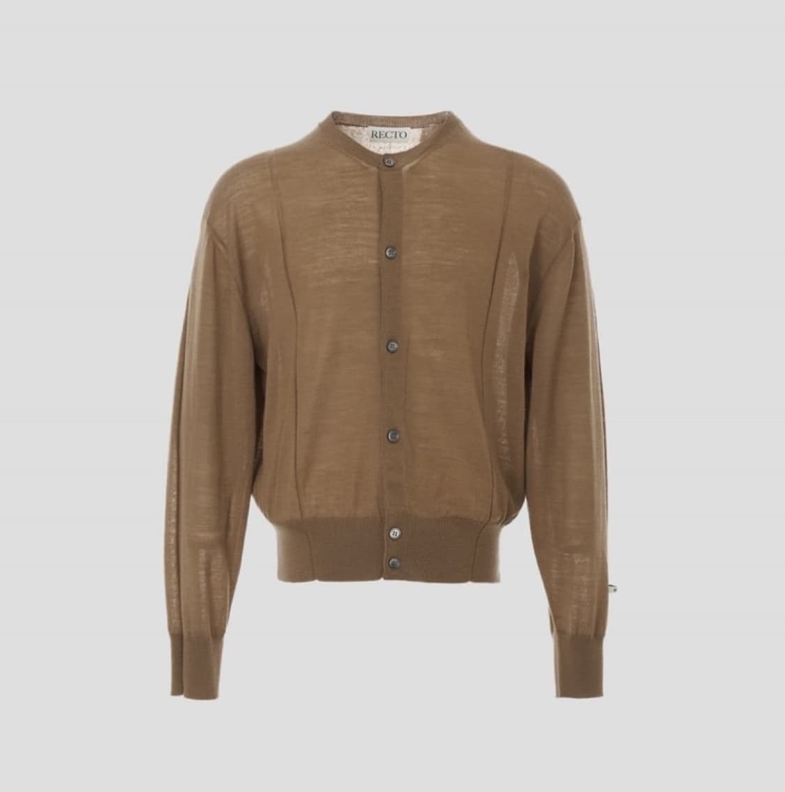 [새상품] 렉토 RC 로고 자카드 패치 시어 니트 가디건 오커 브라운 상품이미지1