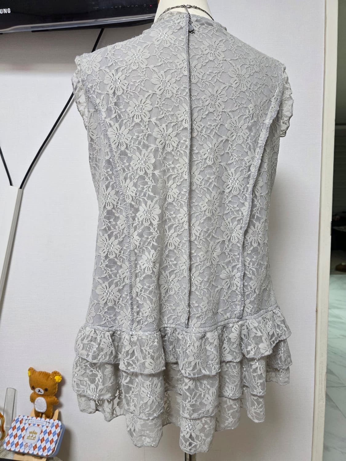 일본빈티지)스즈코 모리걸 y2k 레이스 로맨틱 프릴 레이어드 베스트가디건 상품이미지3