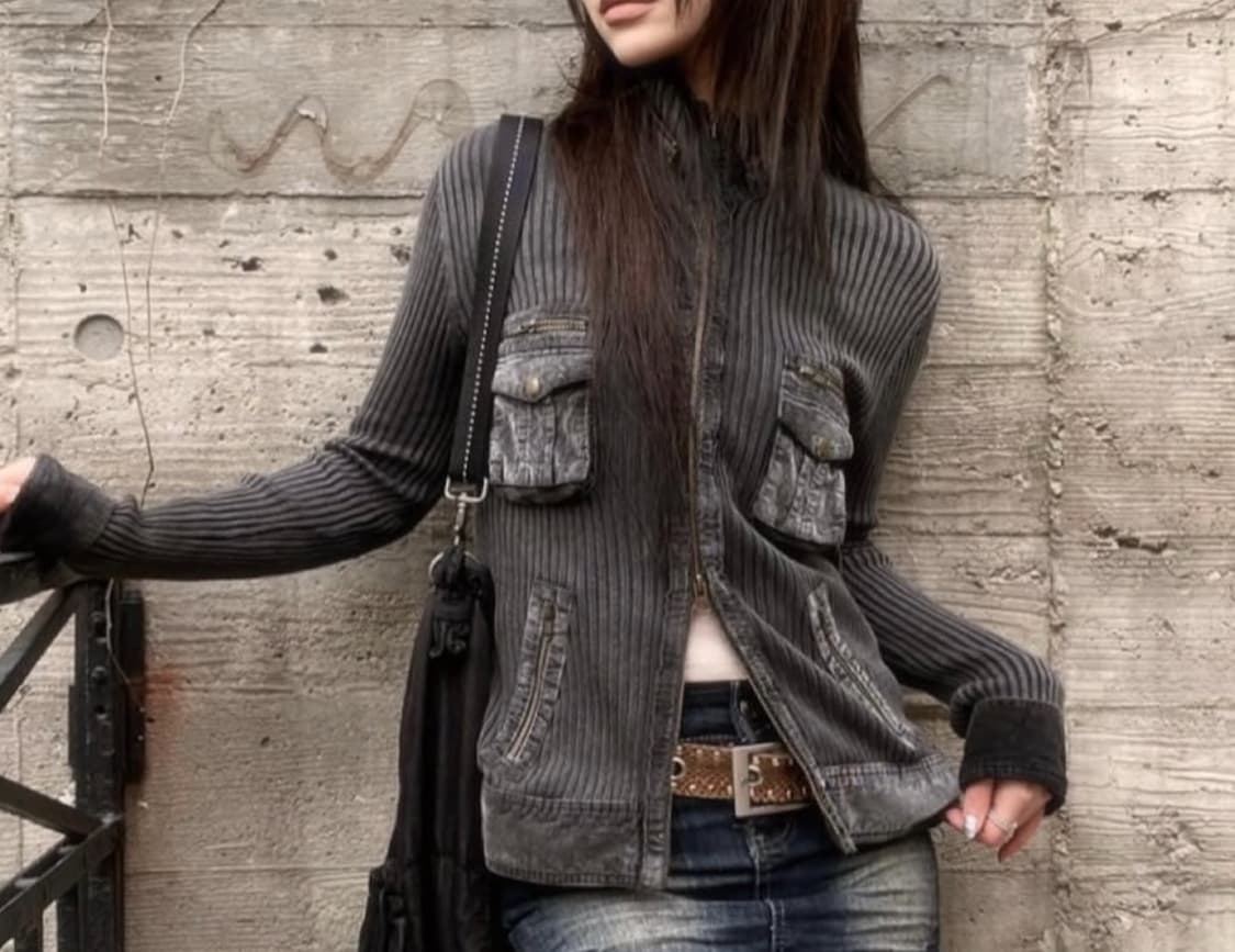 y2k 빈티지 워싱 니트 집업 상품이미지1