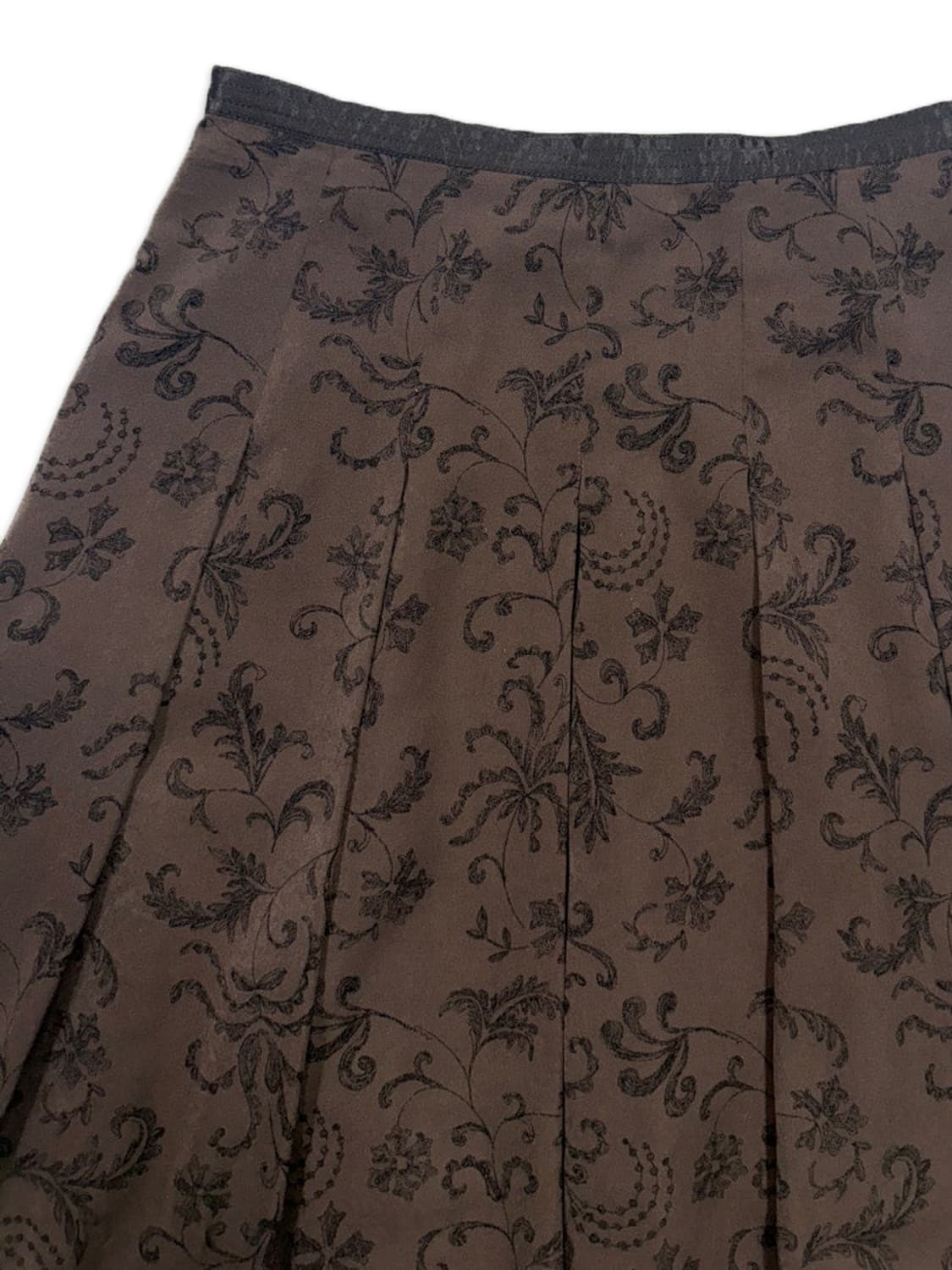 빈티지 브라운 자수 플레어 미디 스커트 상품이미지3