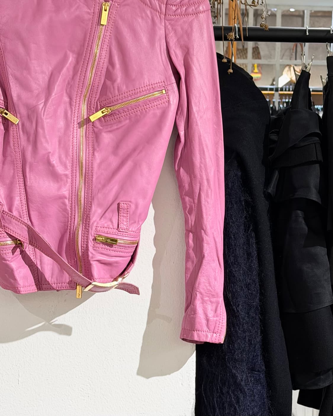 블루마린 핑크 쉽스킨 레더 바이크 자켓 상품이미지6