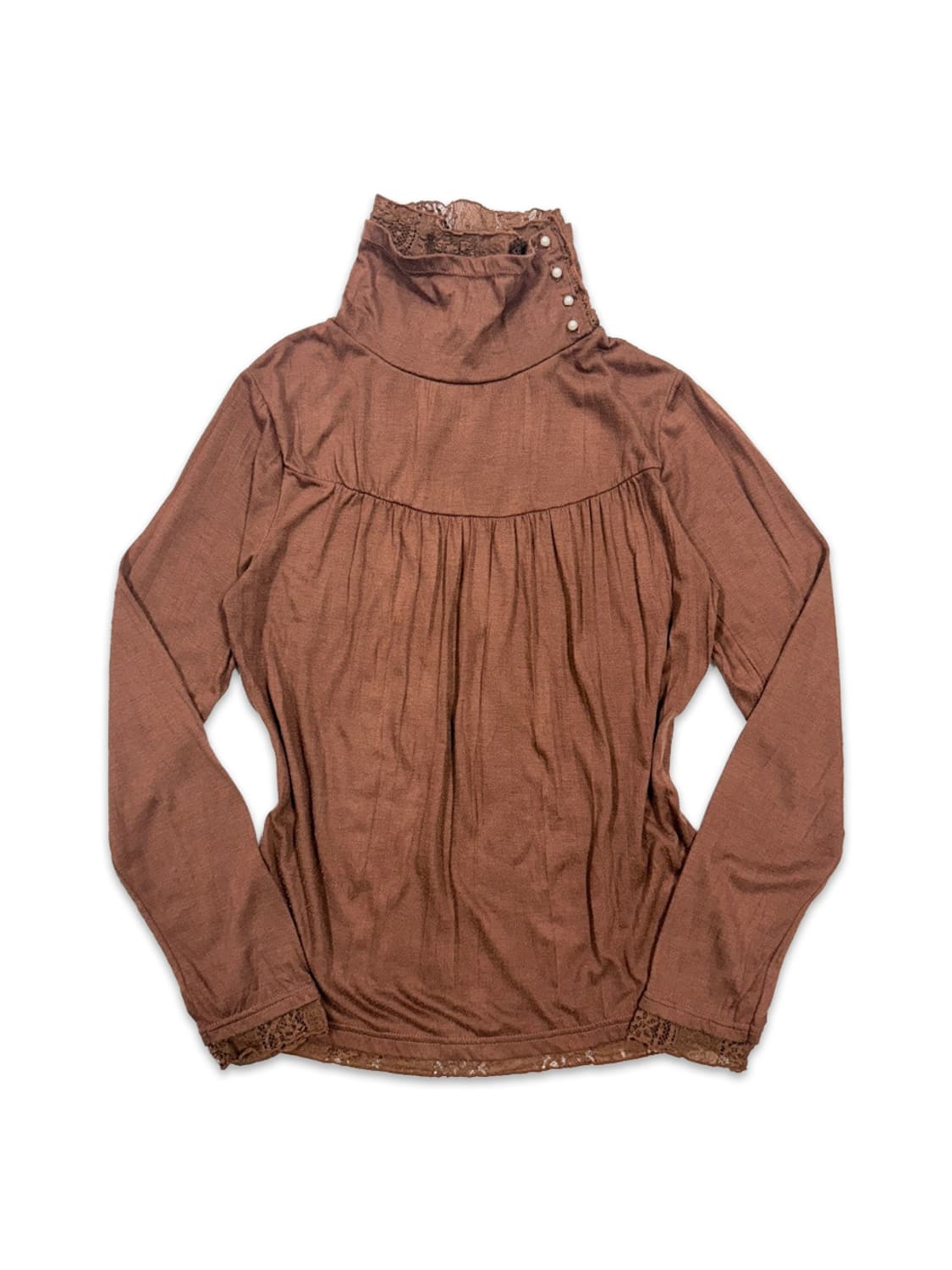 빈티지 오랜지 브라운 레이스 레이어드 긴팔티 상품이미지1