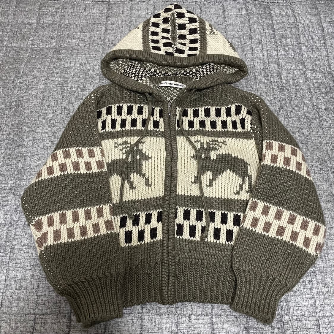 더오픈프로덕트TheOpenProduct 자카드 니트 집업 코위찬 후드집업 상품이미지5