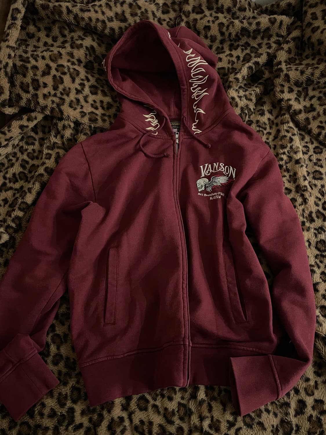 Vanson 스컬 윙 버건디 후드집업 상품이미지2