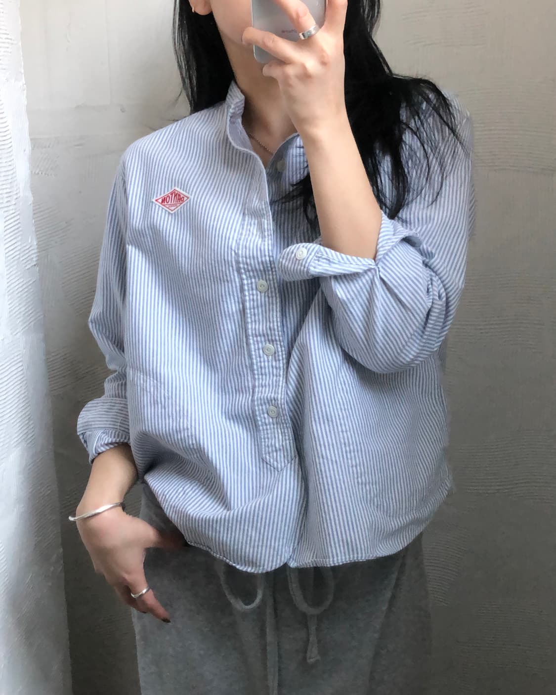 DANTON 단톤 논카라 스트라이프 셔츠 상품이미지1