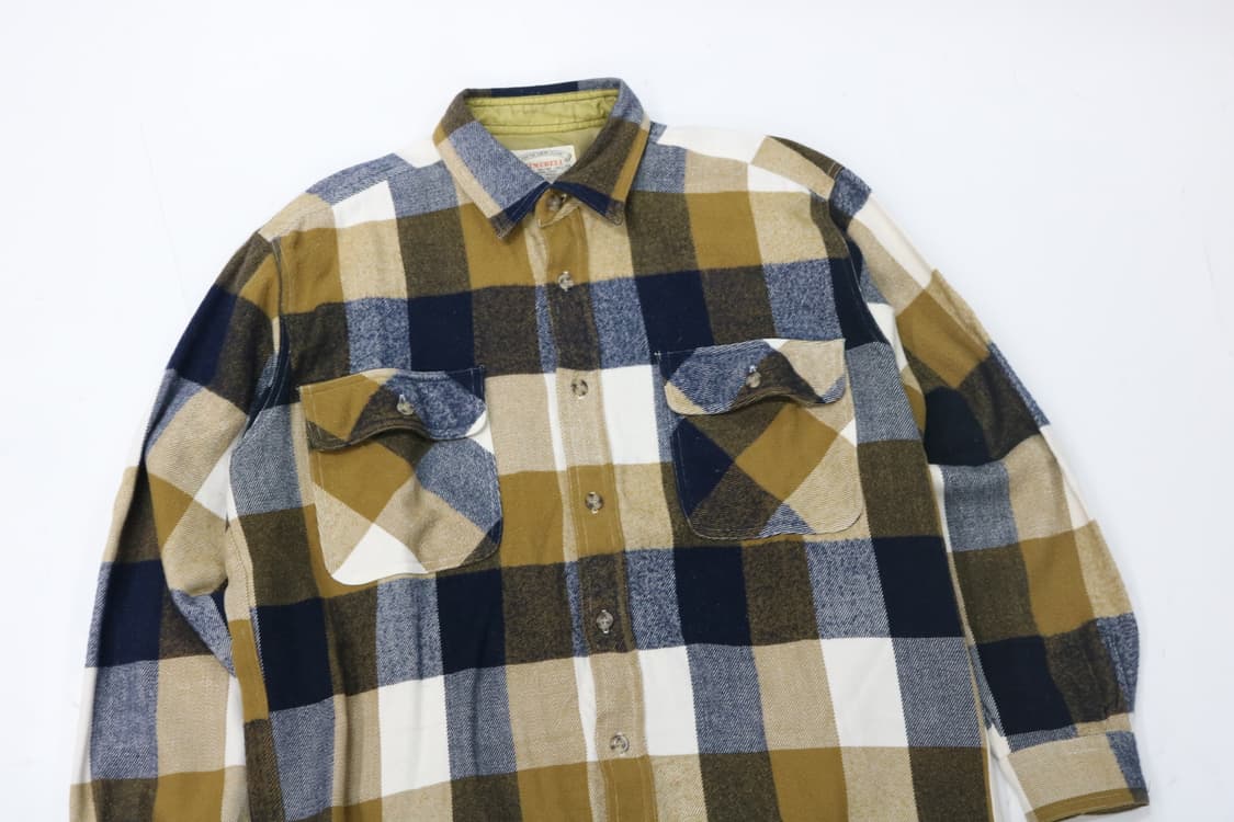 TIMEBELL 타임벨 빈티지 머스타드 네이비 체크 셔츠 (M) 상품이미지3