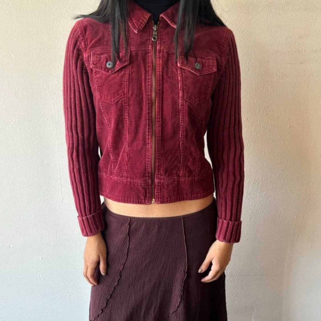 Vintage Burgundy Knit Corduroy Zip Up 상품이미지2