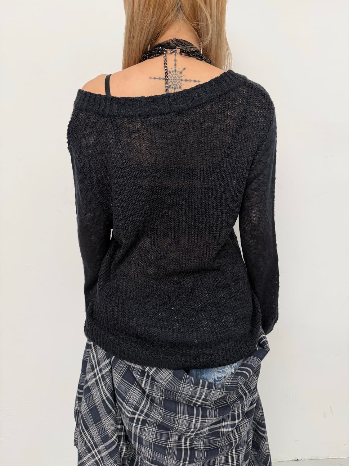 네이비 사이드 셔링 니트 상품이미지3