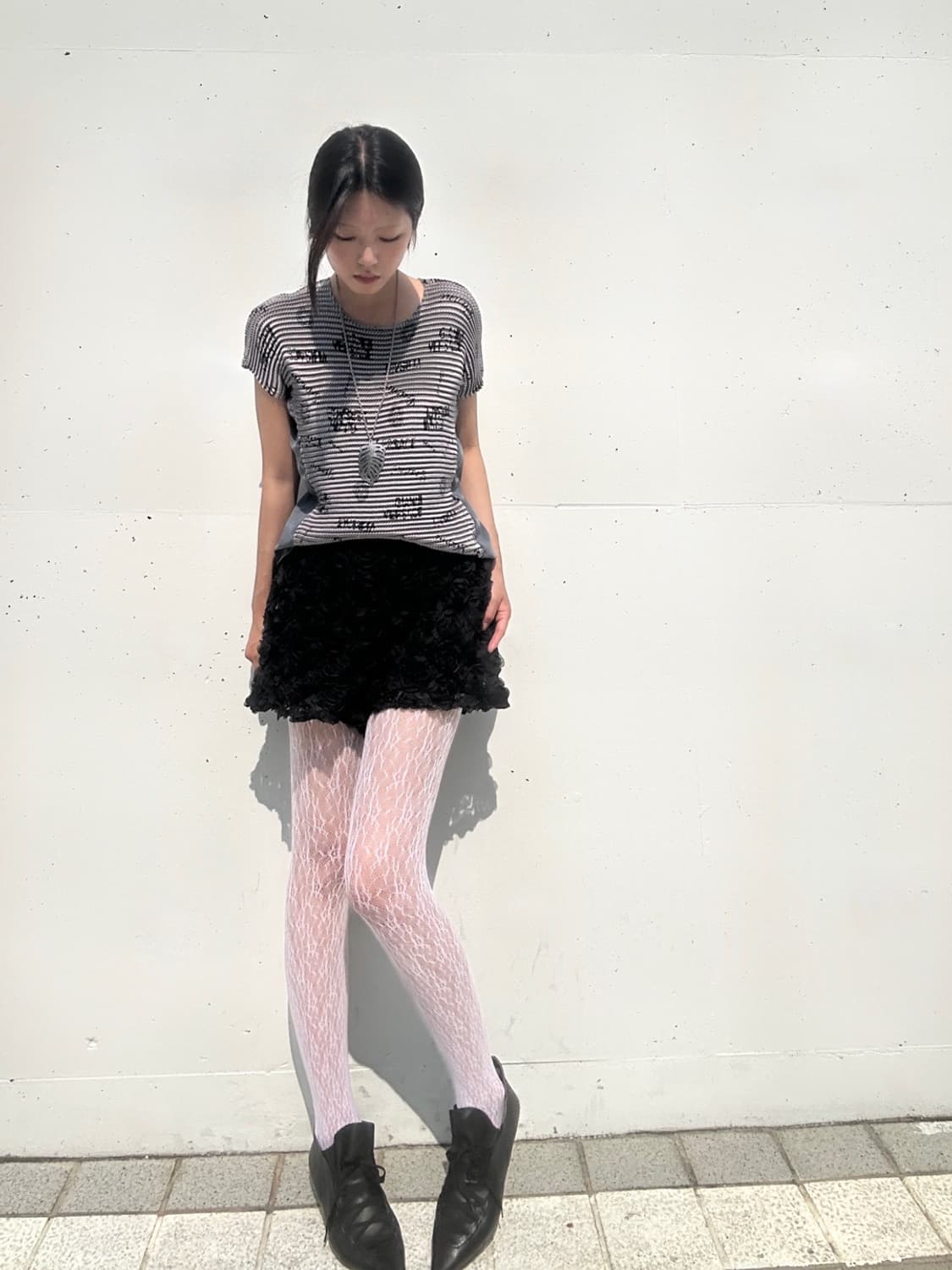 Dual texture logo pleats / silver & blue 상품이미지2
