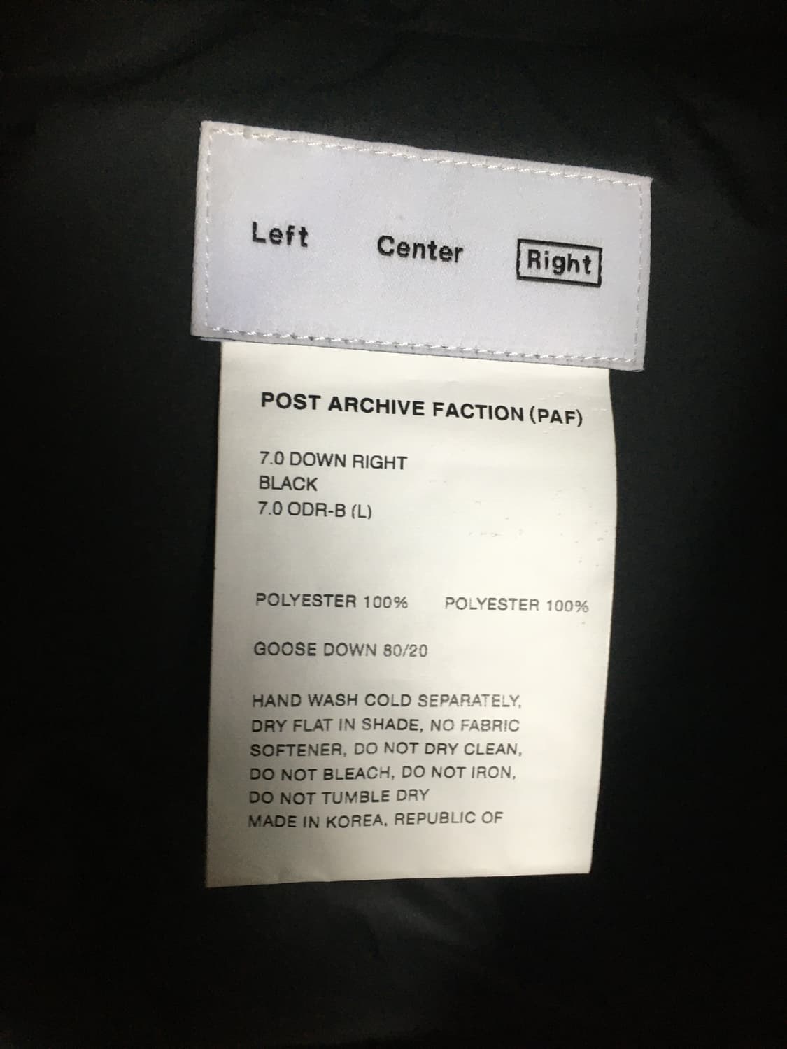 포스트아카이브팩션 7.0 다운 라이트 블랙 판매합니다 상품이미지6