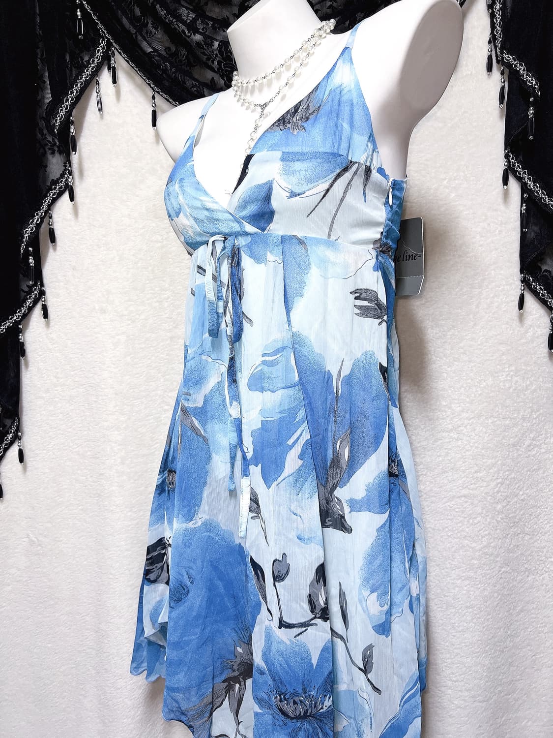 블루 오리엔탈 페어리 플라워 쉬폰 언발 미니원피스 하와이안 갸루 핀터 상품이미지5