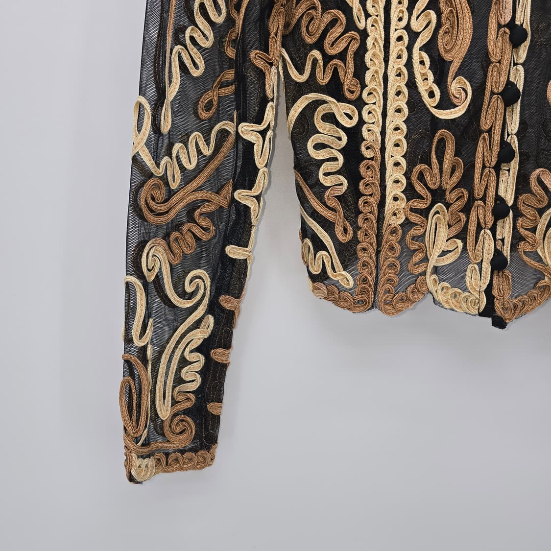 시스루 자수 패턴 블랙 메쉬 브라우스 상품이미지9