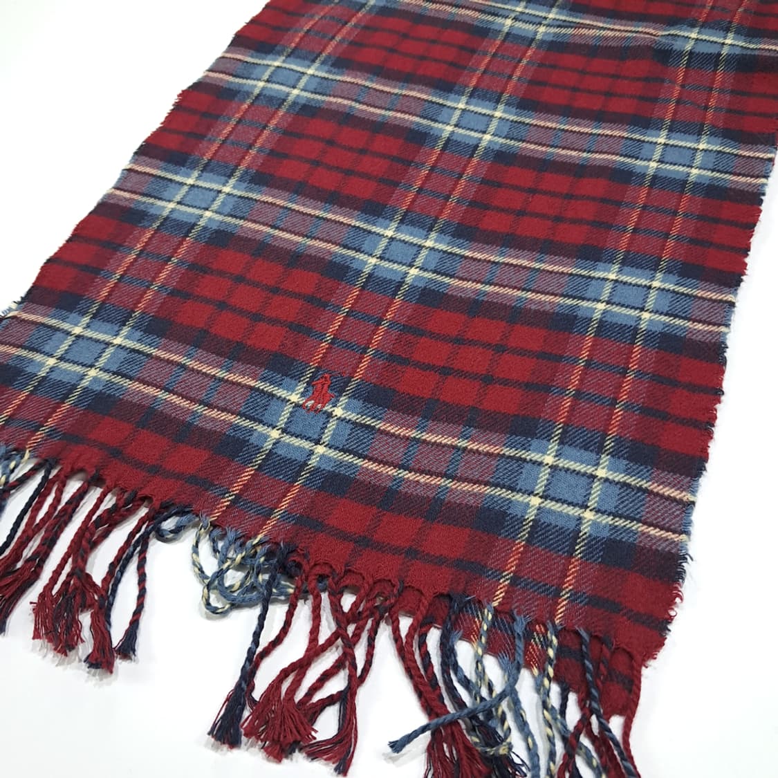 MX528 폴로 90s 프랑스판 코튼 타탄 레드 머플러 목도리 상품이미지3