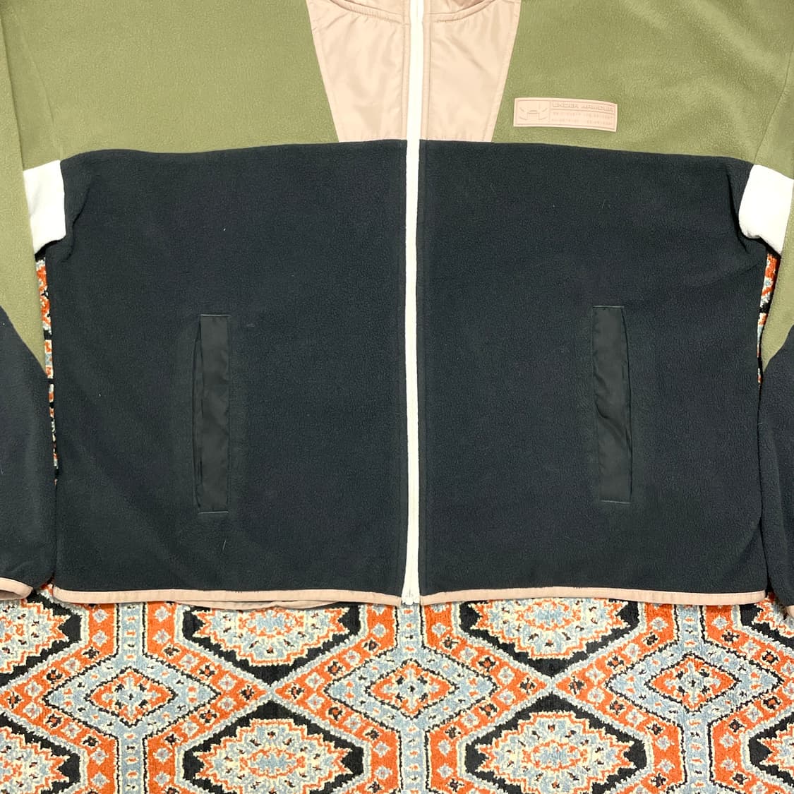 언더아머 핑크 배색 플리스 후드집업 남성M  상품이미지3