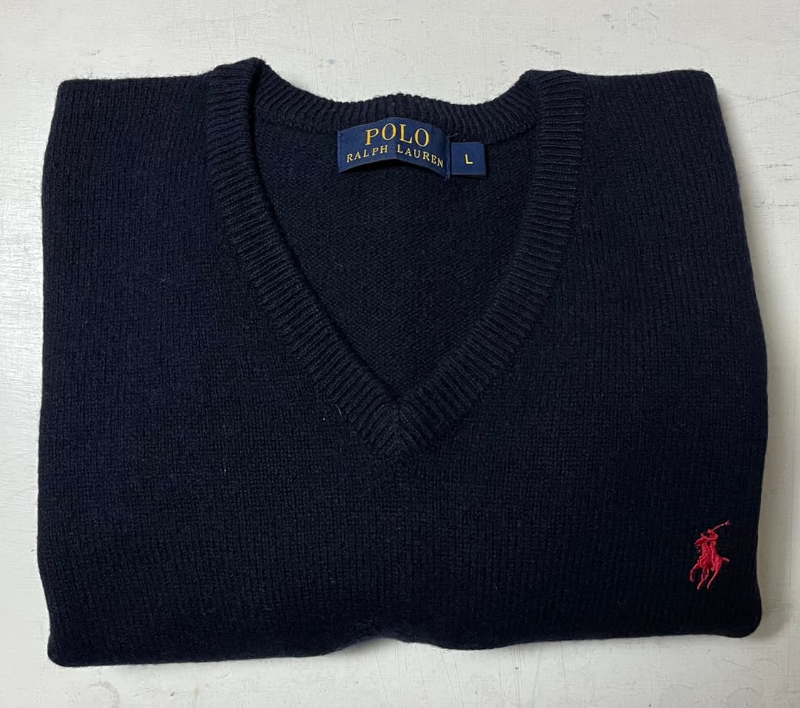 폴로 브이넥니트 네이비 상품이미지3