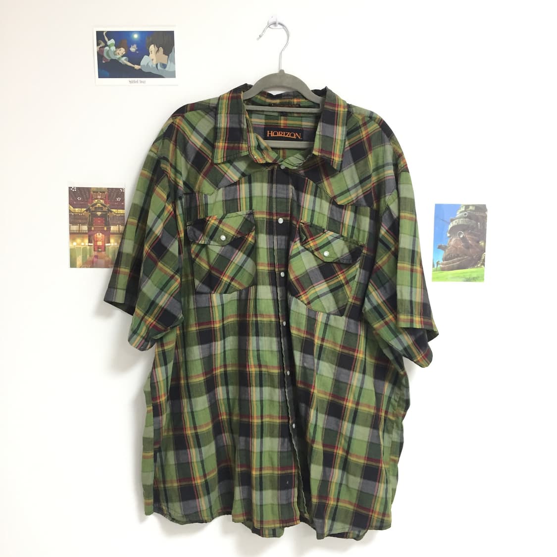 빈티지 그린 반팔 체크 셔츠 너드 상품이미지1