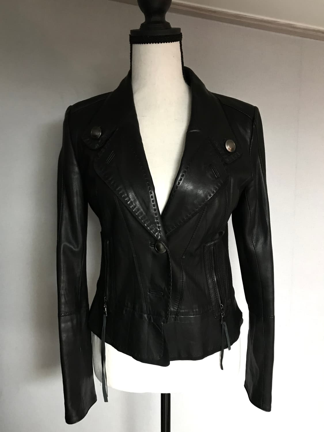 Vintage Stitched Lambskin Leather Blazer 상품이미지2