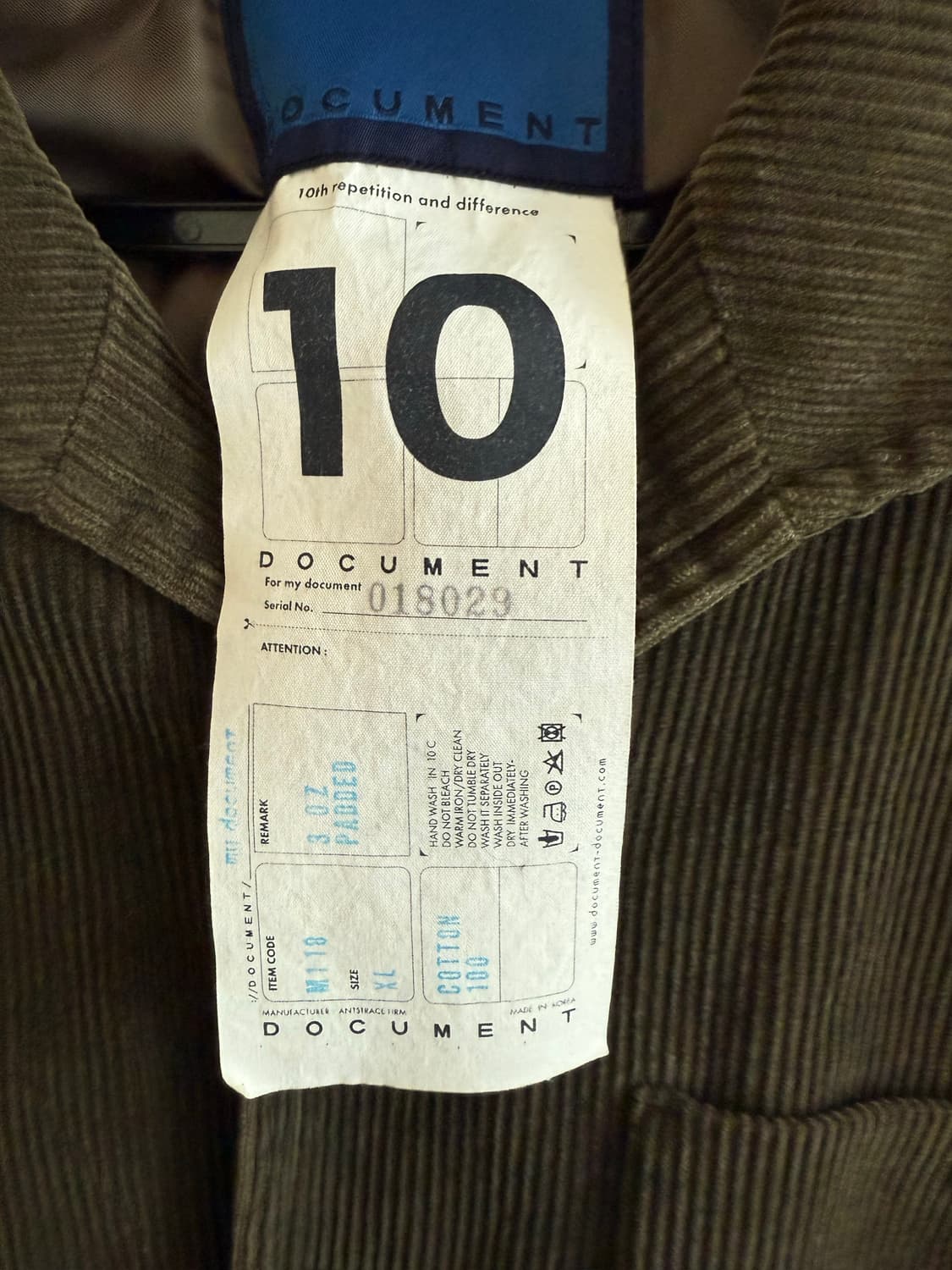 도큐먼트 DOCUMENT 코듀로이 자켓 XL 상품이미지4