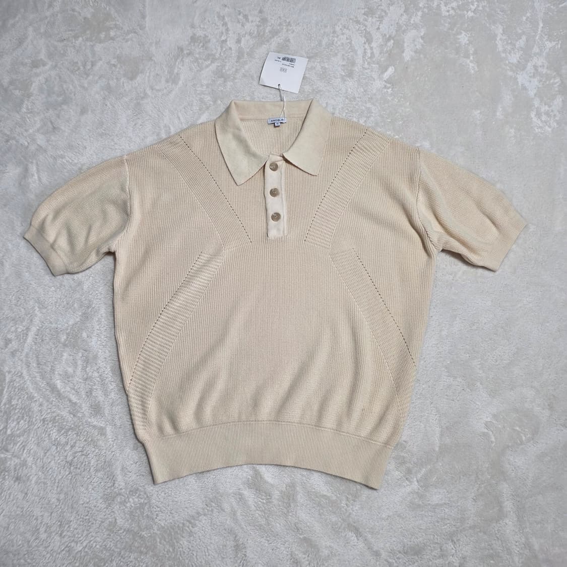 (XL)아노블리어 슬래시 펀칭 하프 반팔 카라 니트 상품이미지2