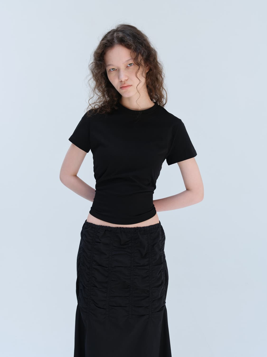 Repos COTTON GATHERING SKIRTS Black 상품이미지4