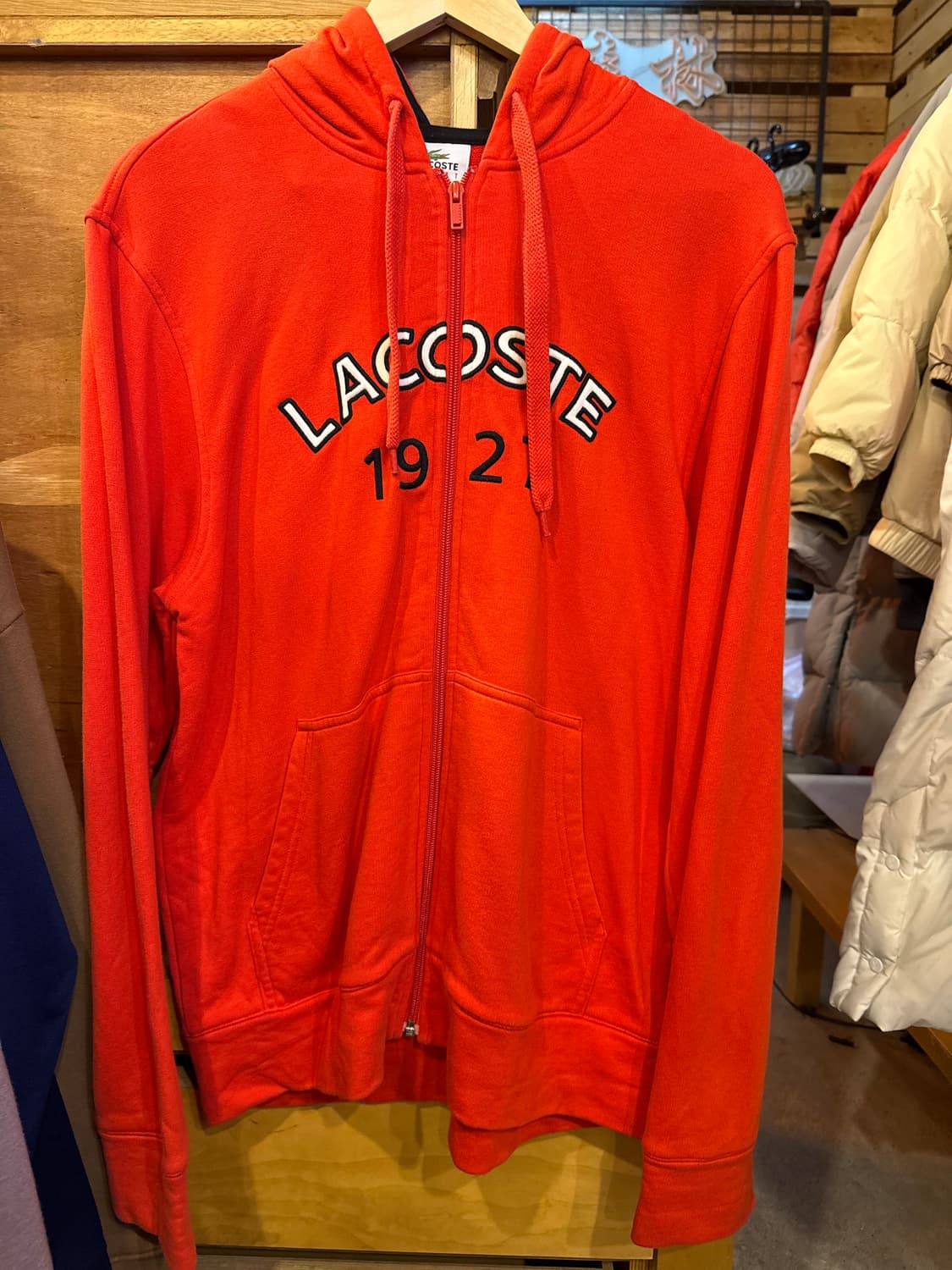 라코스테 자수로고 오렌지 후드집업 상품이미지1