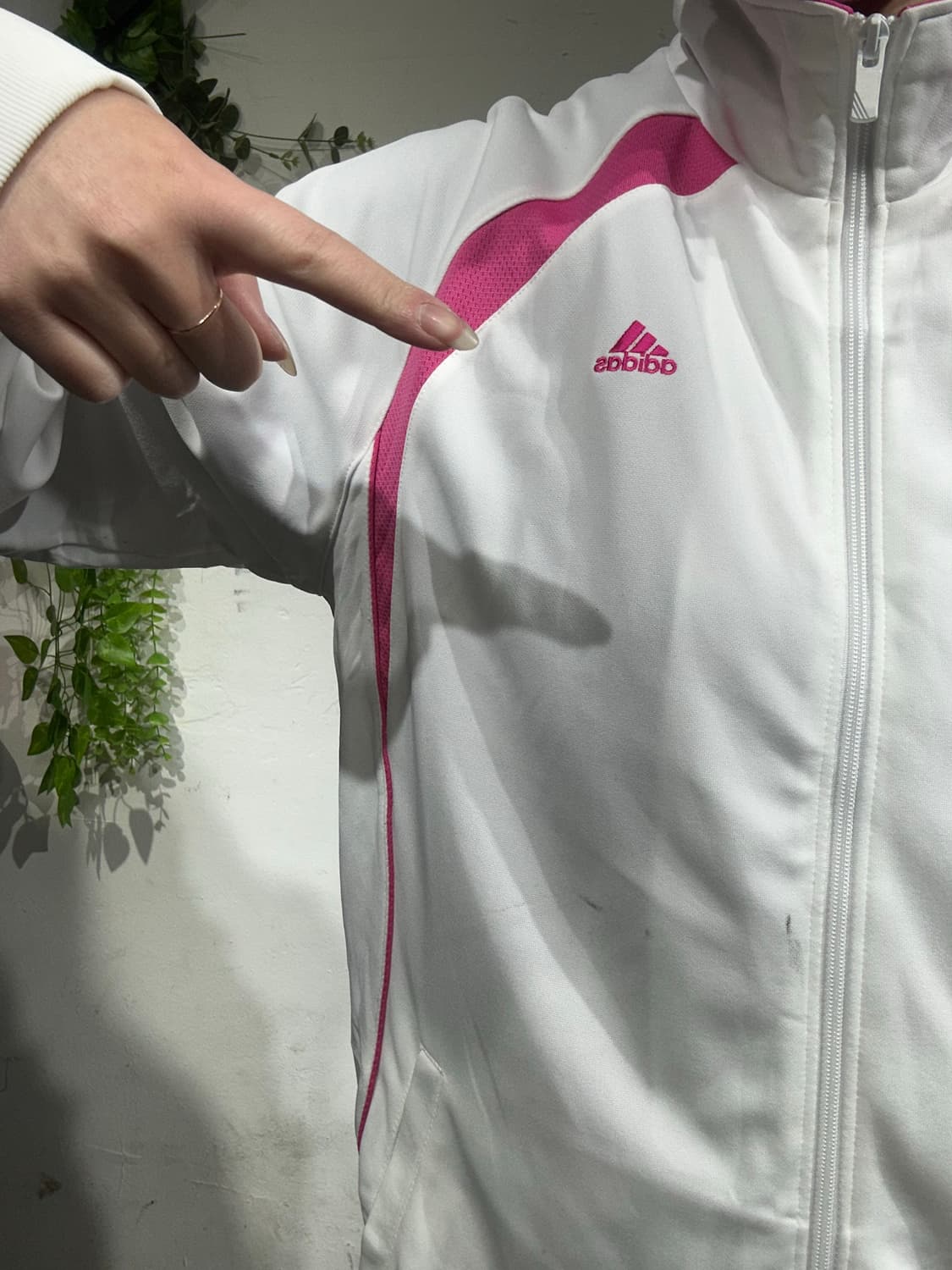 아디다스 화이트 핑크 로고 트랙탑 져지 L 상품이미지4
