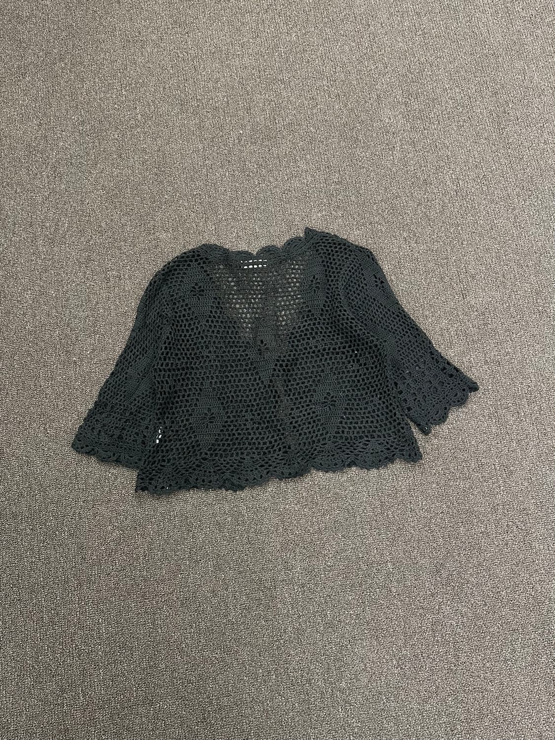 OS)Japanese vintage 여성 블랙 크로셰 가디건 상품이미지5