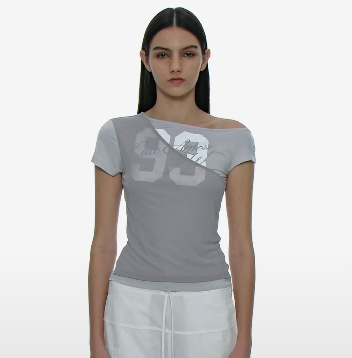 파르티멘토 우먼 넘버링 언발란스 레이어 탑 *라이트 그레이 상품이미지1