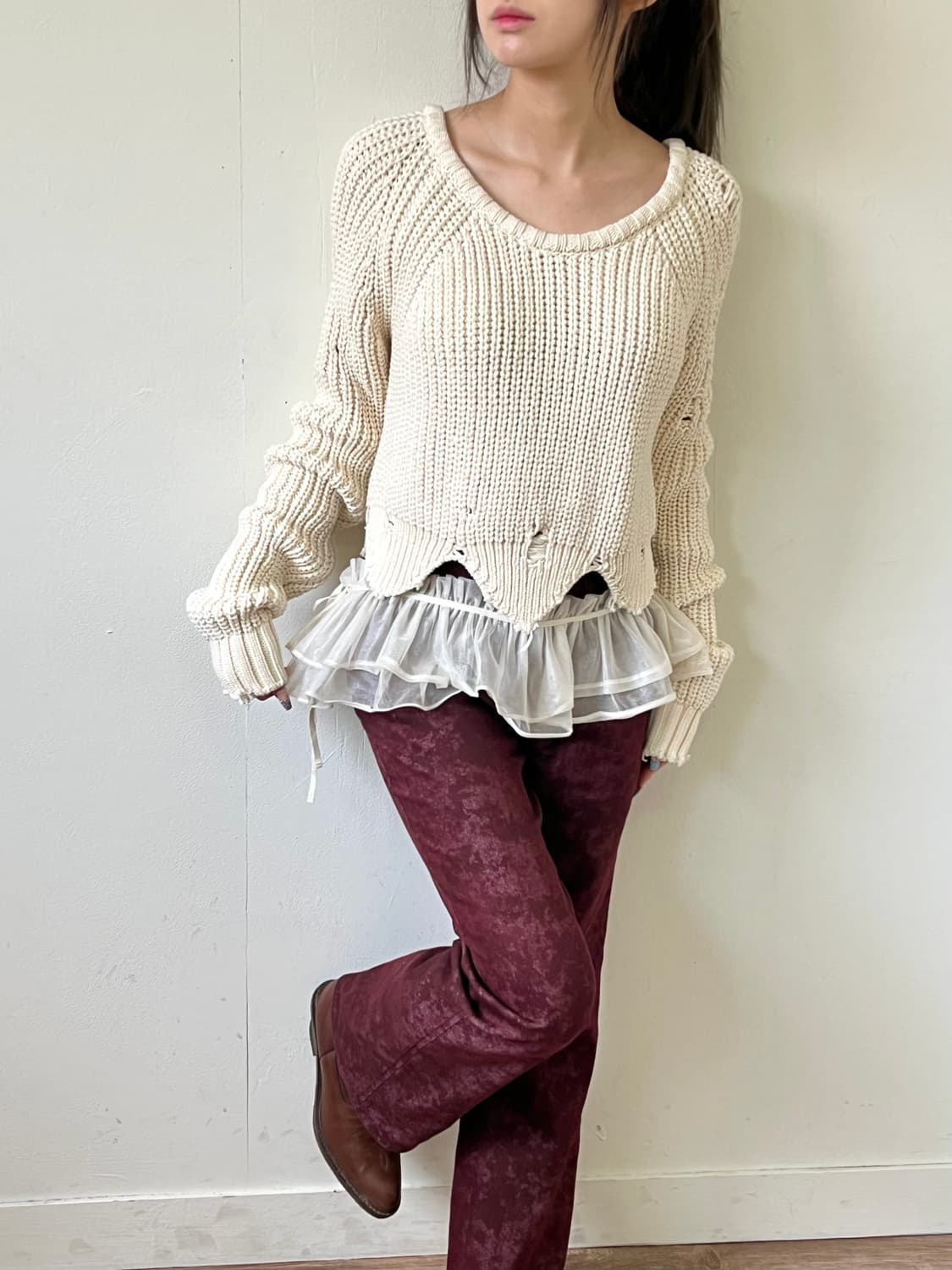 OFF White 크랙 크롭 스웨터 상품이미지4