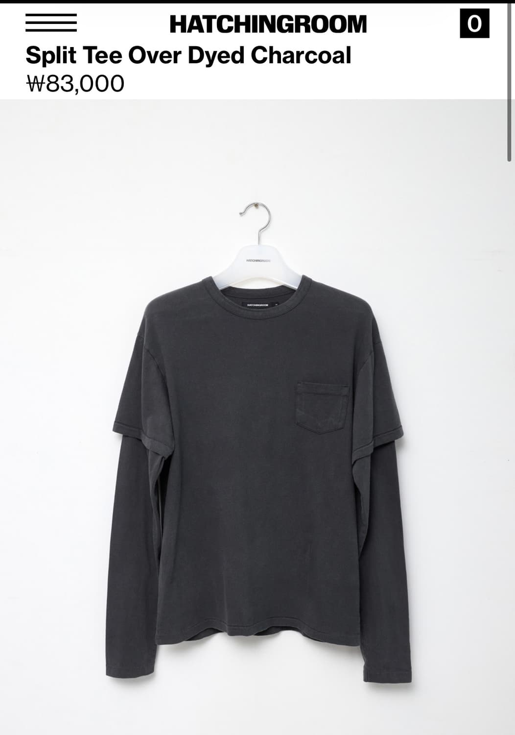 2)해칭룸 Split Tee Over Dyed Charcoal 스플릿 티 상품이미지1