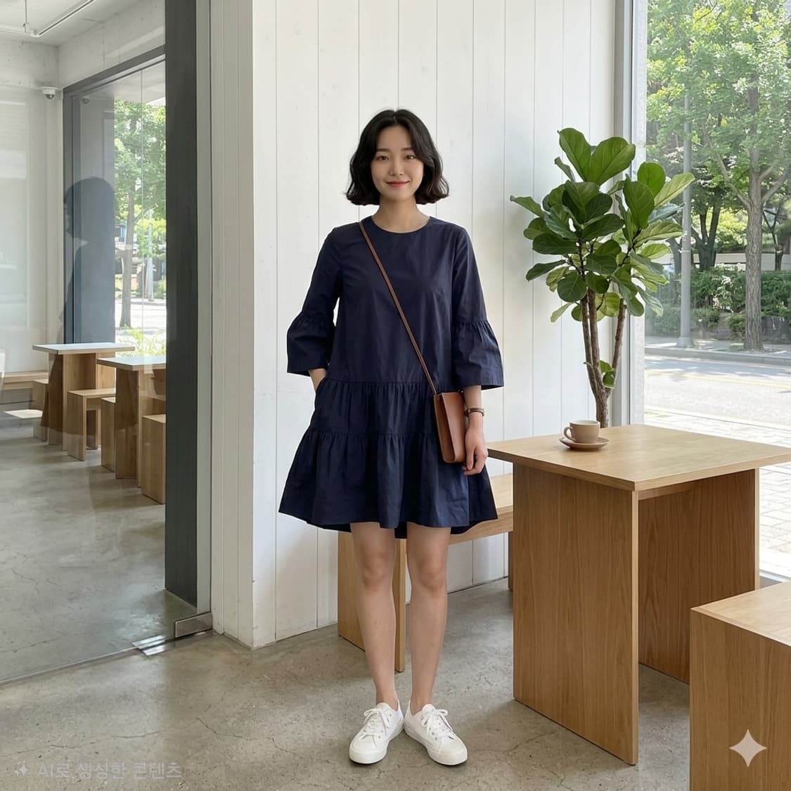 코스(COS) 네이비 티어드 셔링 원피스 상품이미지1