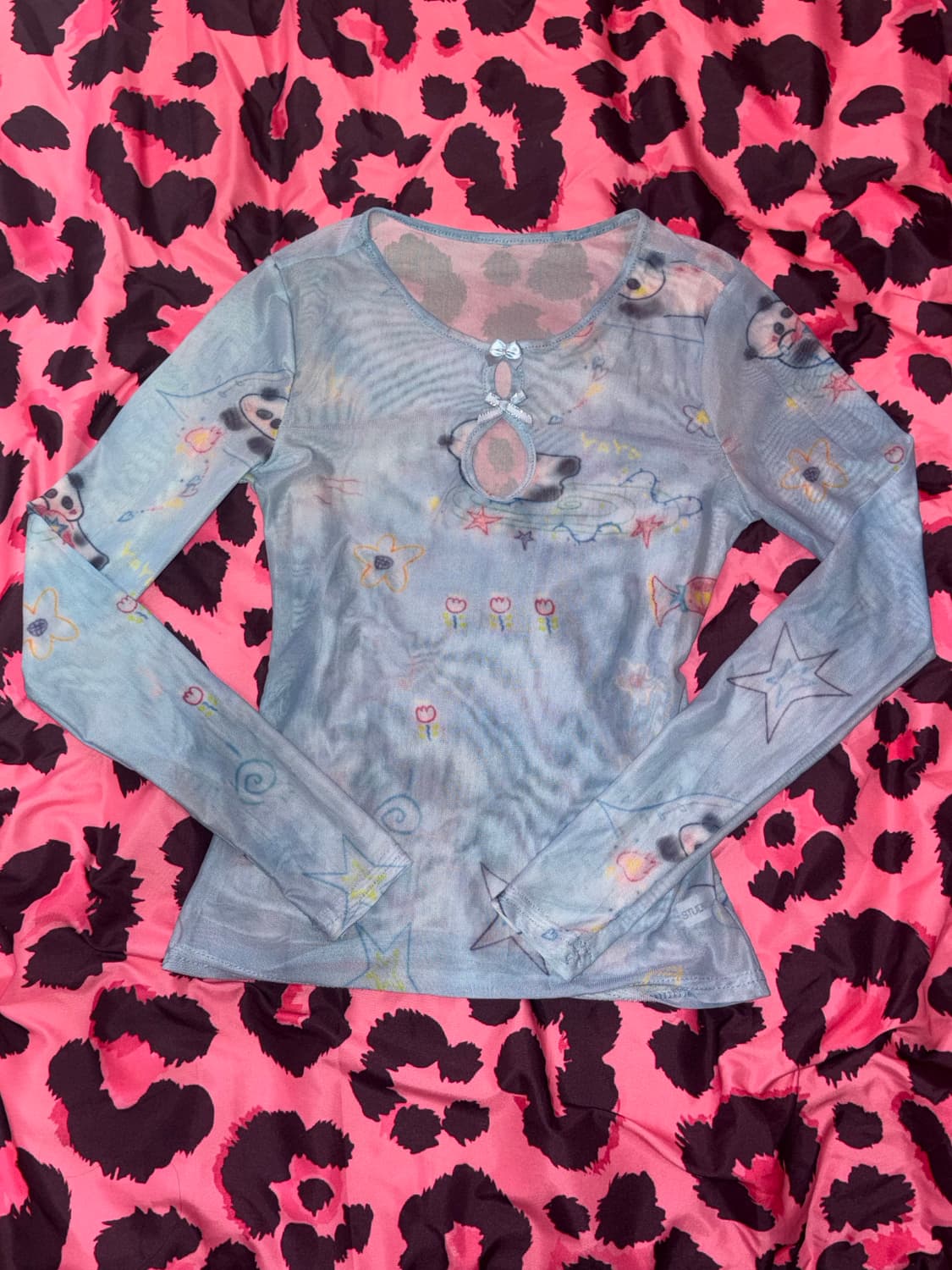 시스루 판다 치파오 서브컬쳐 섭컬 매쉬 탑 슬립 롱슬리브 빈티지 상품이미지1