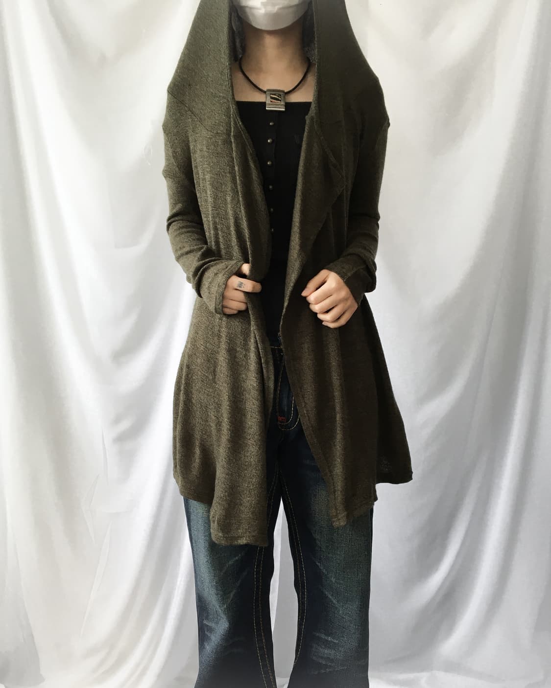 Drape hood open cardigan 상품이미지5
