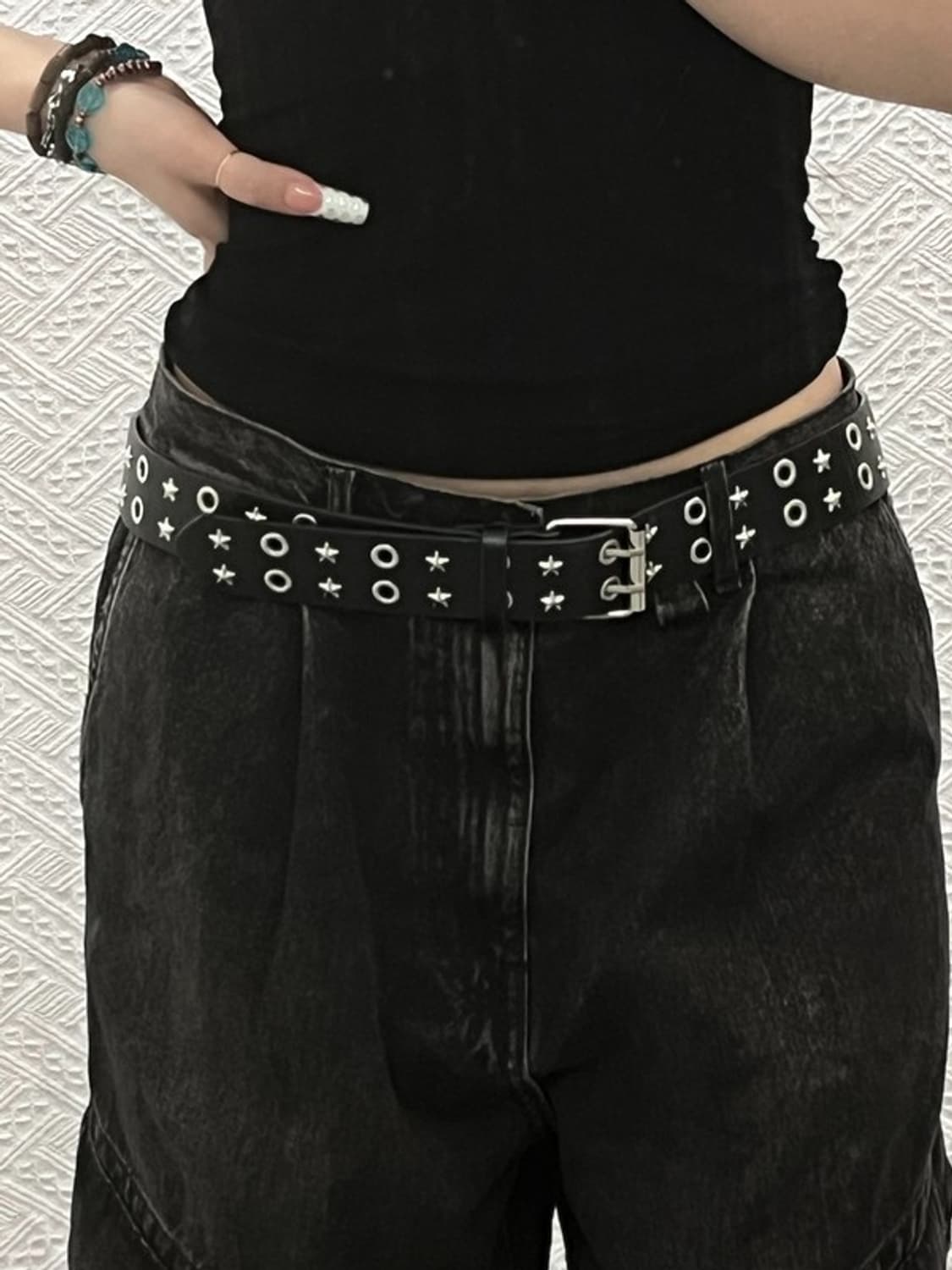 빈티지 스트릿 락시크 별 스터드 아일렛 벨트 C10327 상품이미지1