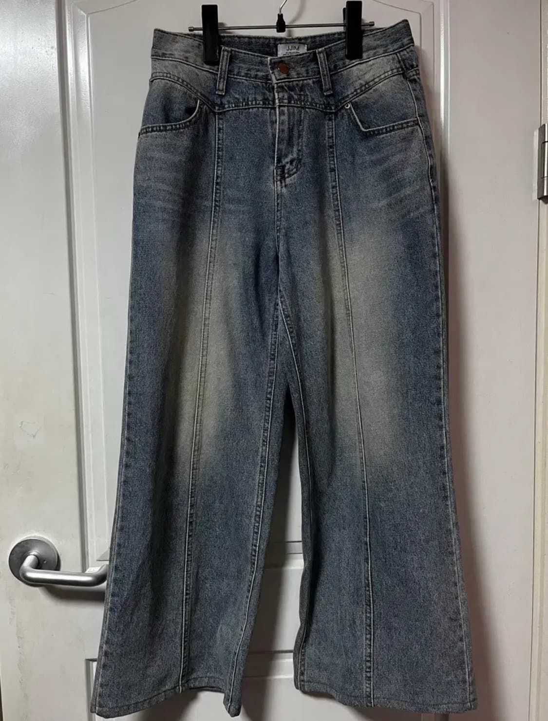 중청 워싱 절개 와이드 팬츠 상품이미지1