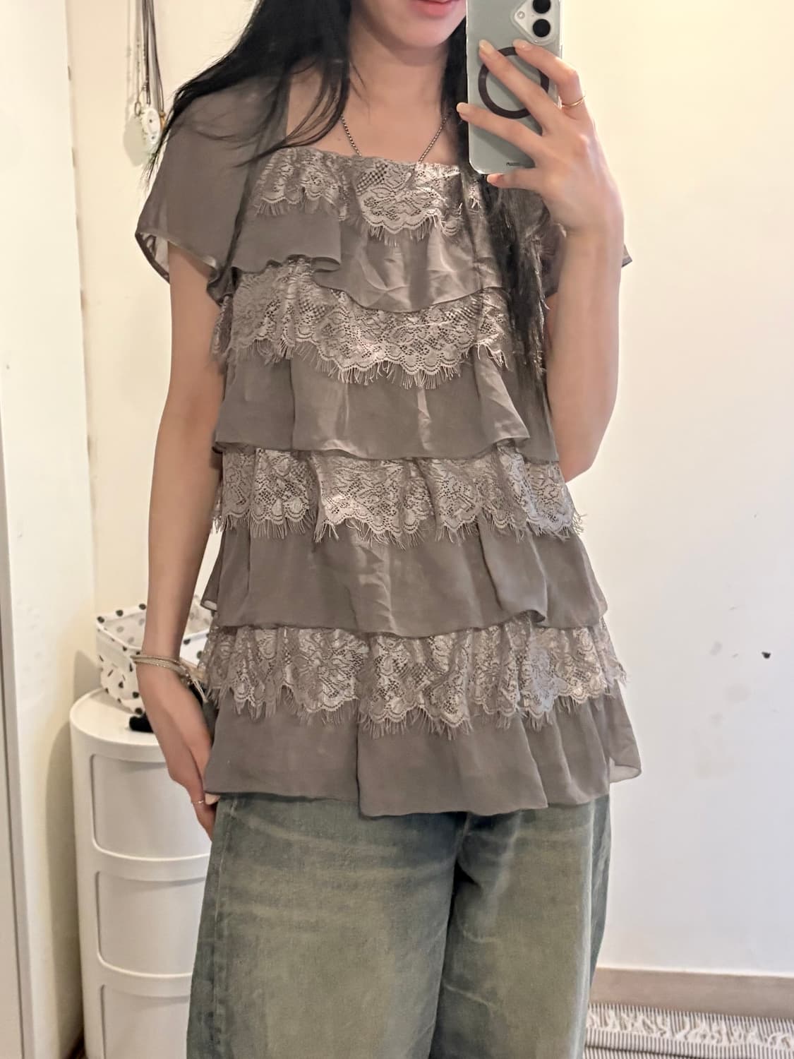 japan vintage mori girl lace top 상품이미지3