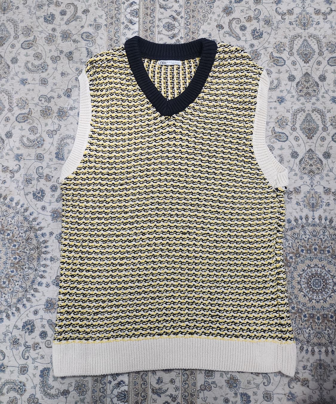 ZARA 자라 옐로우 블랙 패턴 니트 조끼 XL 상품이미지1