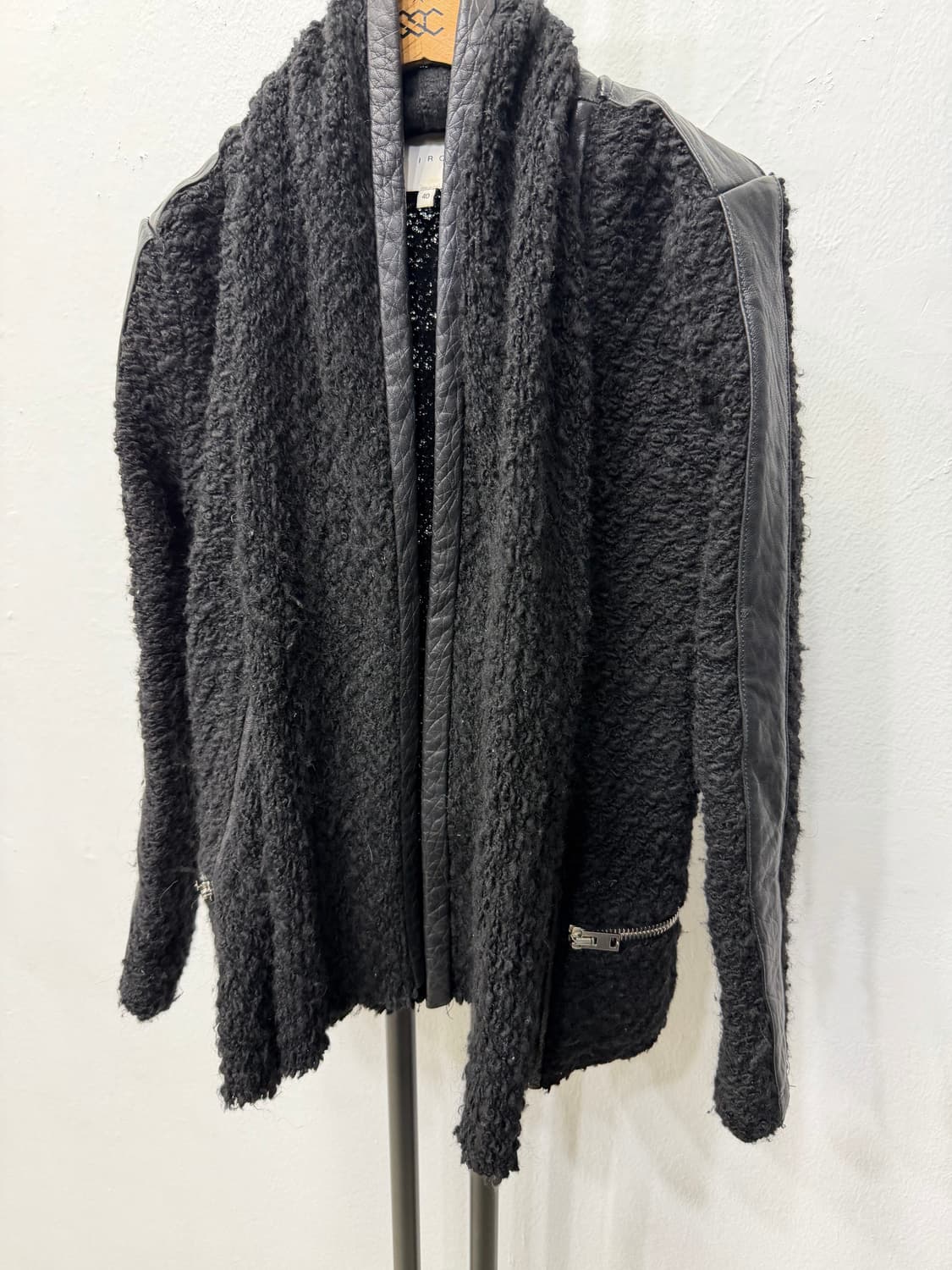 정품) IRO 이로 검정 가죽 니트 자켓 40 상품이미지3