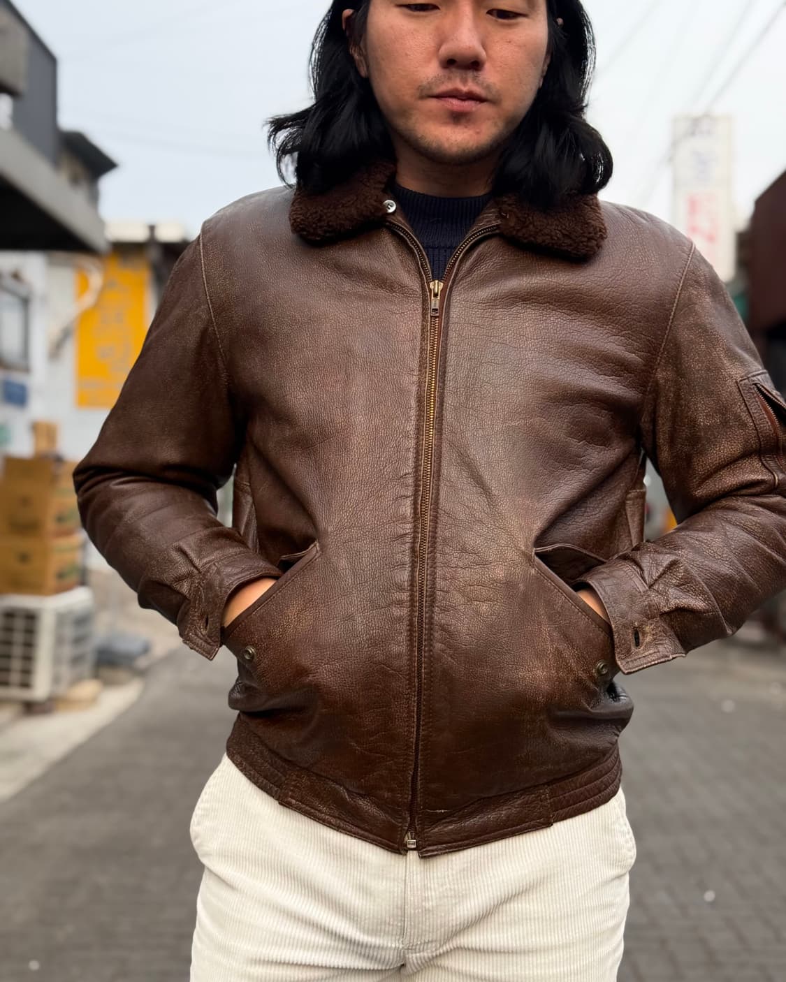 80‘s 로얄 레더 코트 by 코토누키 G-1 플라이트 자켓 L 상품이미지8