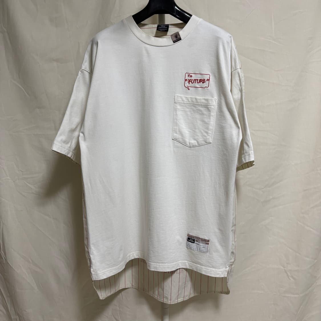 지유 X 미하라야스히로 레이어드 스트라이프 반팔 티셔츠/화이트, L 상품이미지1