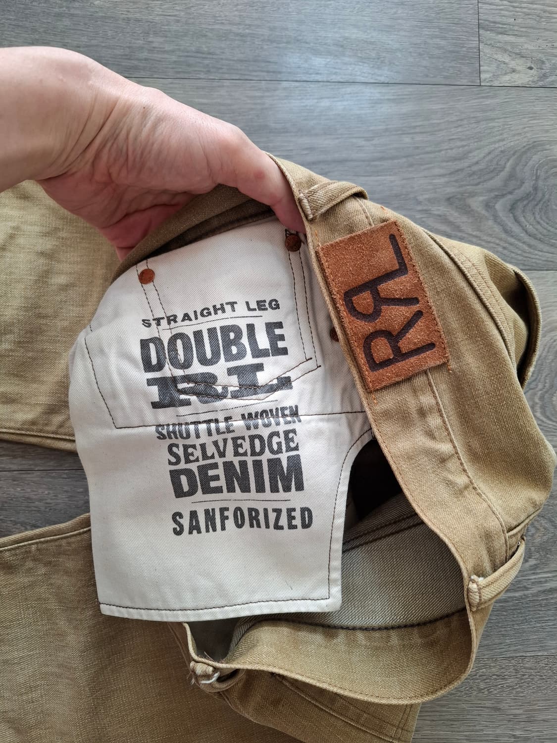 32×32 더블알엘 파이브포켓 셀비지 스트레이트핏 베이지 데님 빈티지 상품이미지4