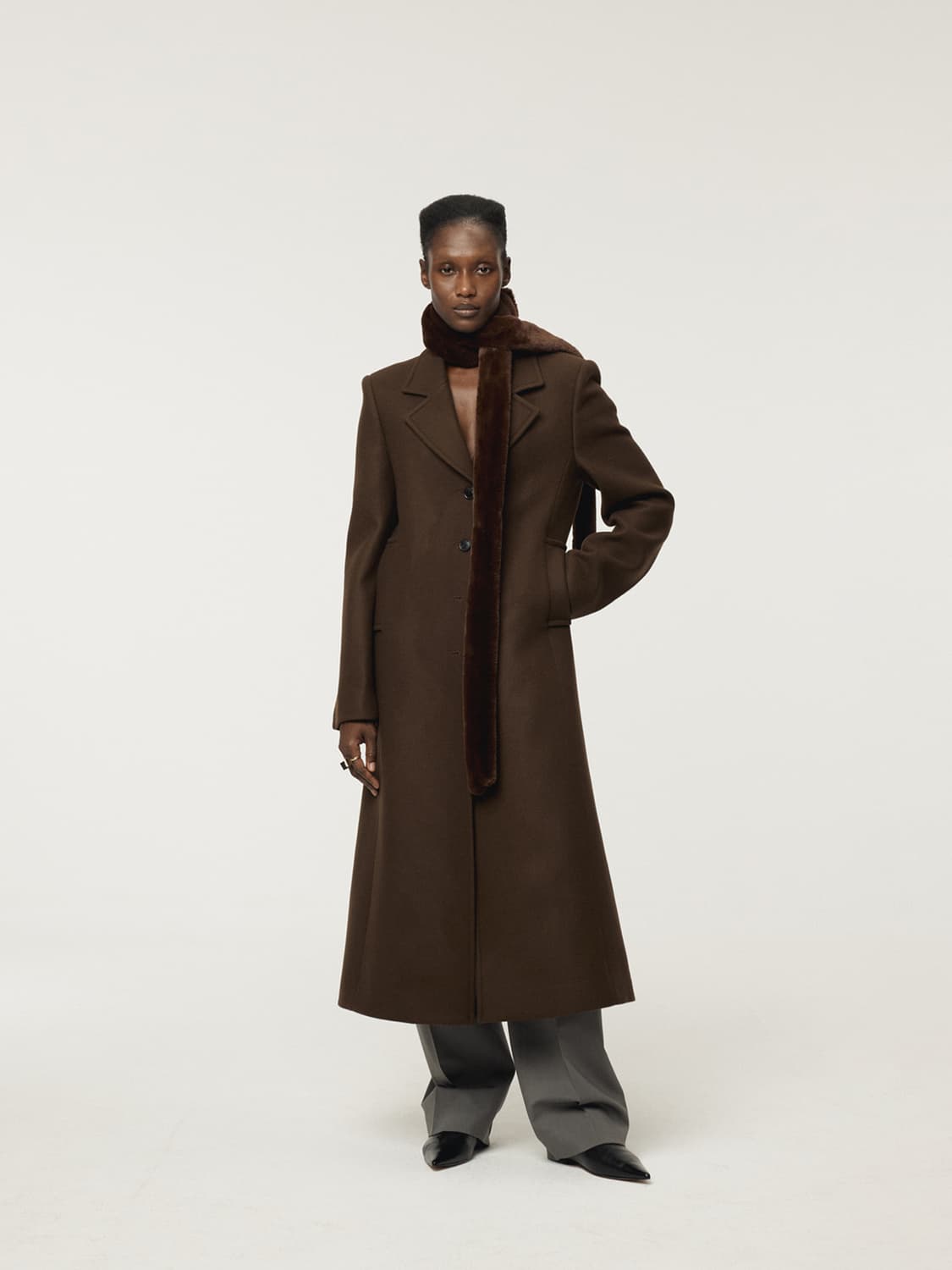 렉토 RECTO 슬림핏 롱 코트 빈티지 브라운 상품이미지1