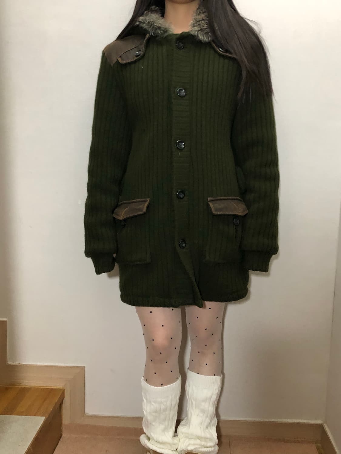 빈티지 카키 포켓 니트 원피스 상품이미지1