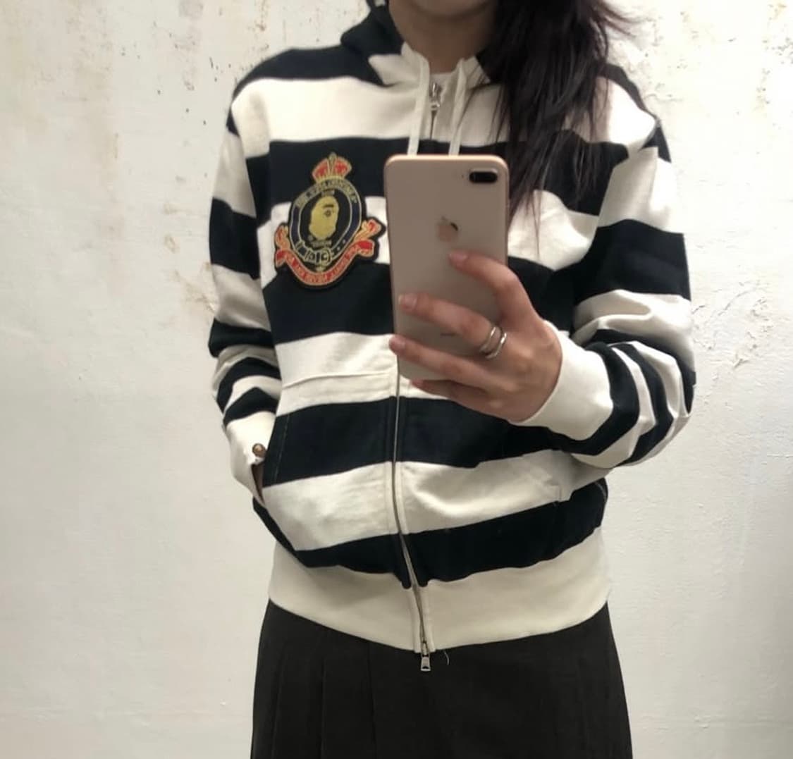 베이프 엘보 패치 스트라이프 후드집업 상품이미지1