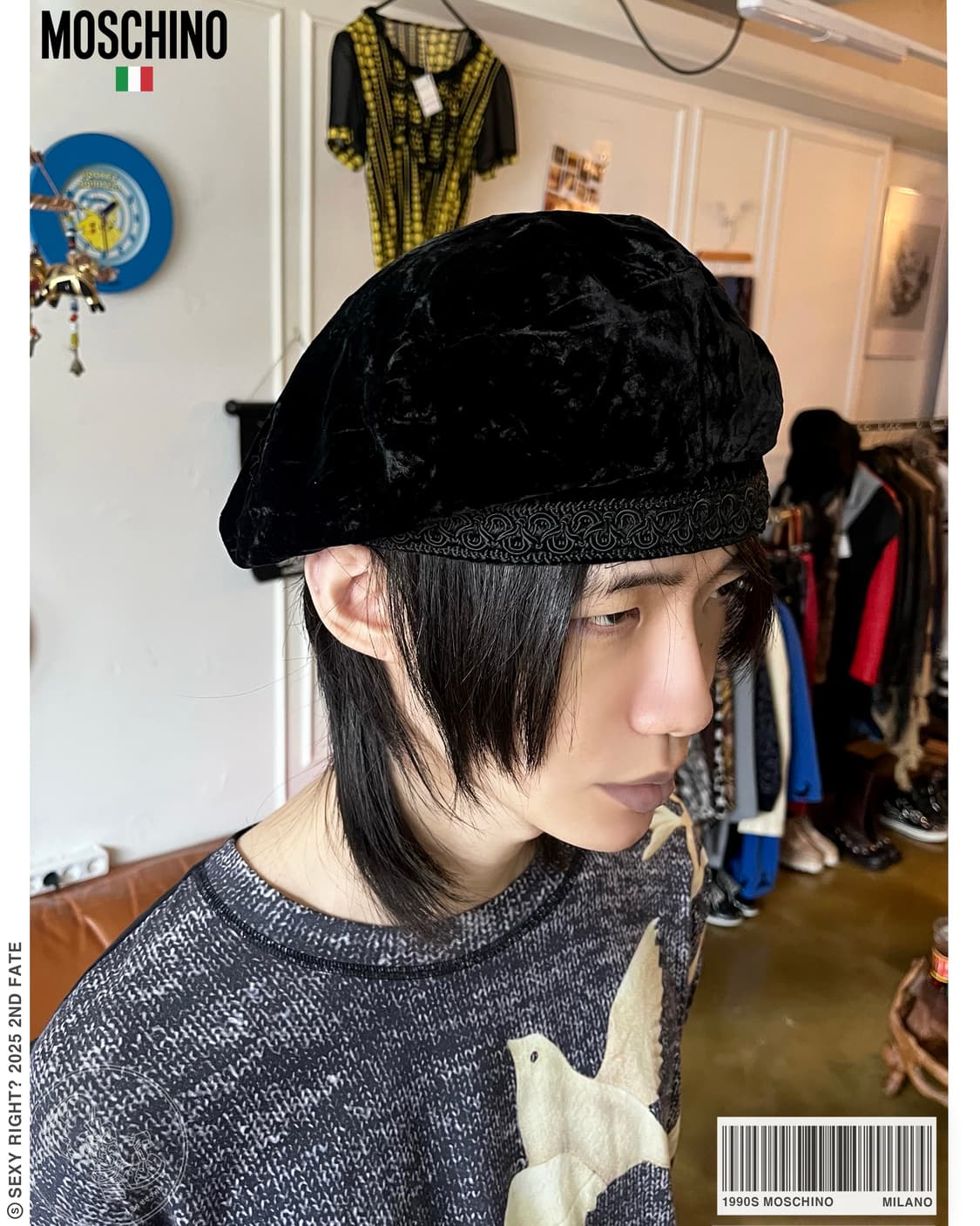 1990s MOSCHINO Barid Trim Velour Beret 상품이미지1