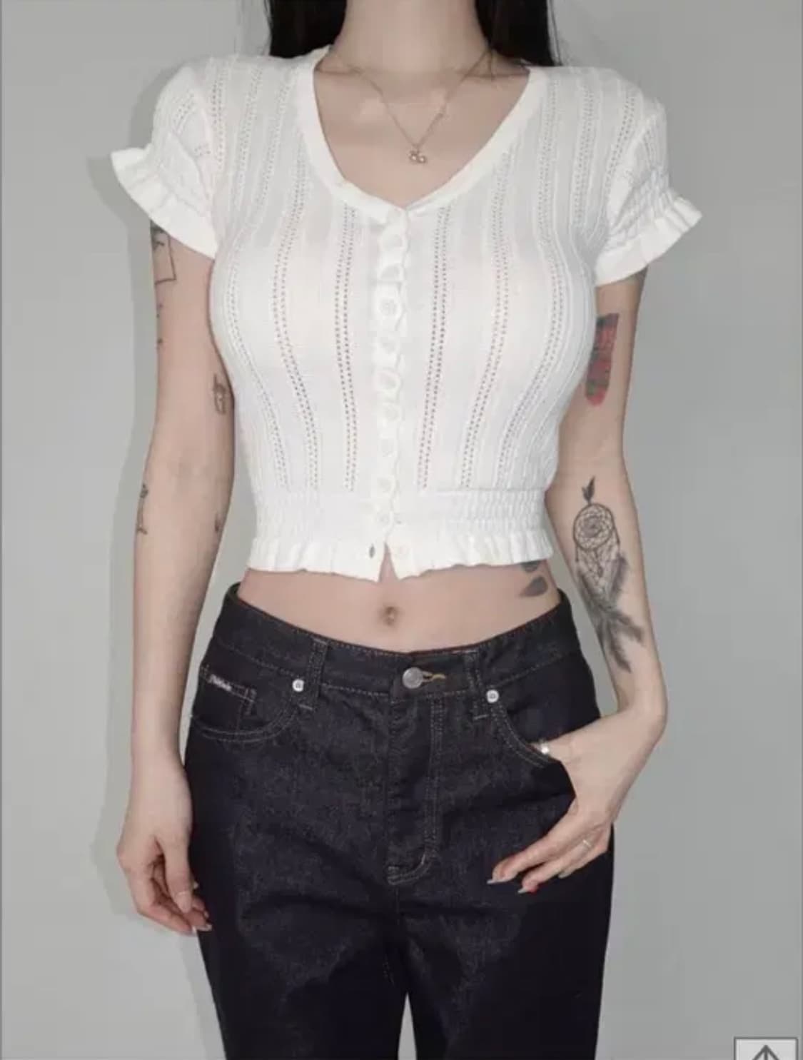 (새상품) 페일제이드 펀칭 니트 러플 가디건 화이트 아이보리   상품이미지2